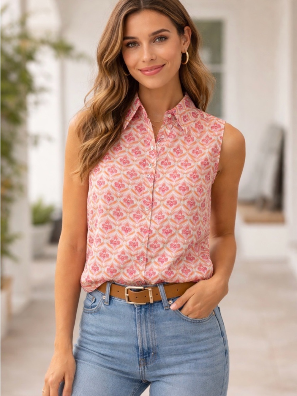 CAbi Women's Sleeveless Blouse Top Collared, Size XS, Business Casual NWOT